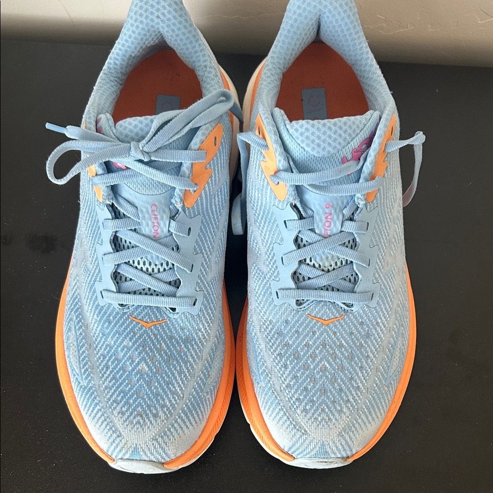 Women’s Clifton 9 Hoka Light Blue and Orange Athletic Shoes size 9.5 - Picture 6 of 6